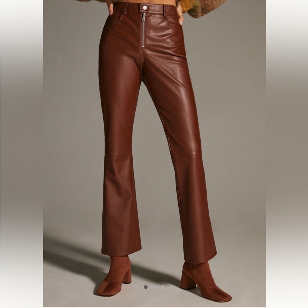 Avec Les Filles Brown faux leather Flare Pants with exposed zipper
